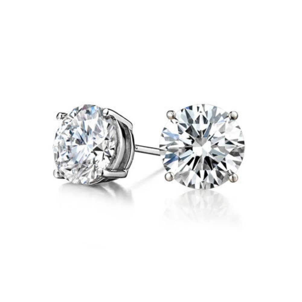 White Round CZ Silver Stud Earring 1 ct